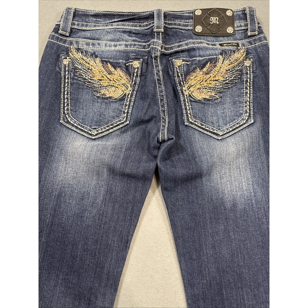 JEANS BOOT CUT Miss Me  Womens 30X30 Wings Floral Embellished Pocket Dark Wash
